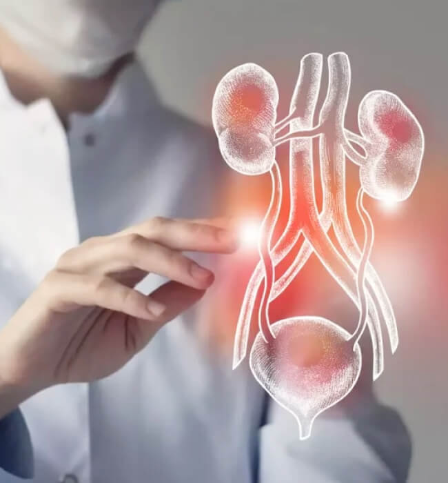 Stock image of a doctor and a 2d image of kidneys